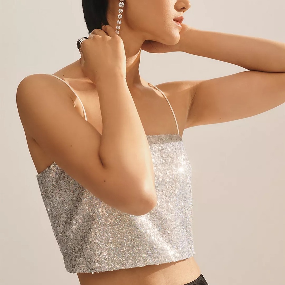 Anthro Sunday in Brooklyn Sparkling Silver Sequin Crop Cami